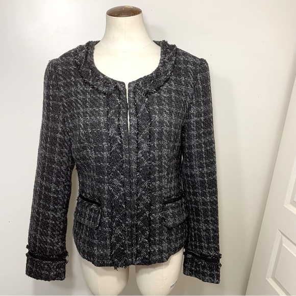 VINTAGE della spiga italy gray tweed blazer wool blend herringbone plaid coat M - Picture 9 of 16